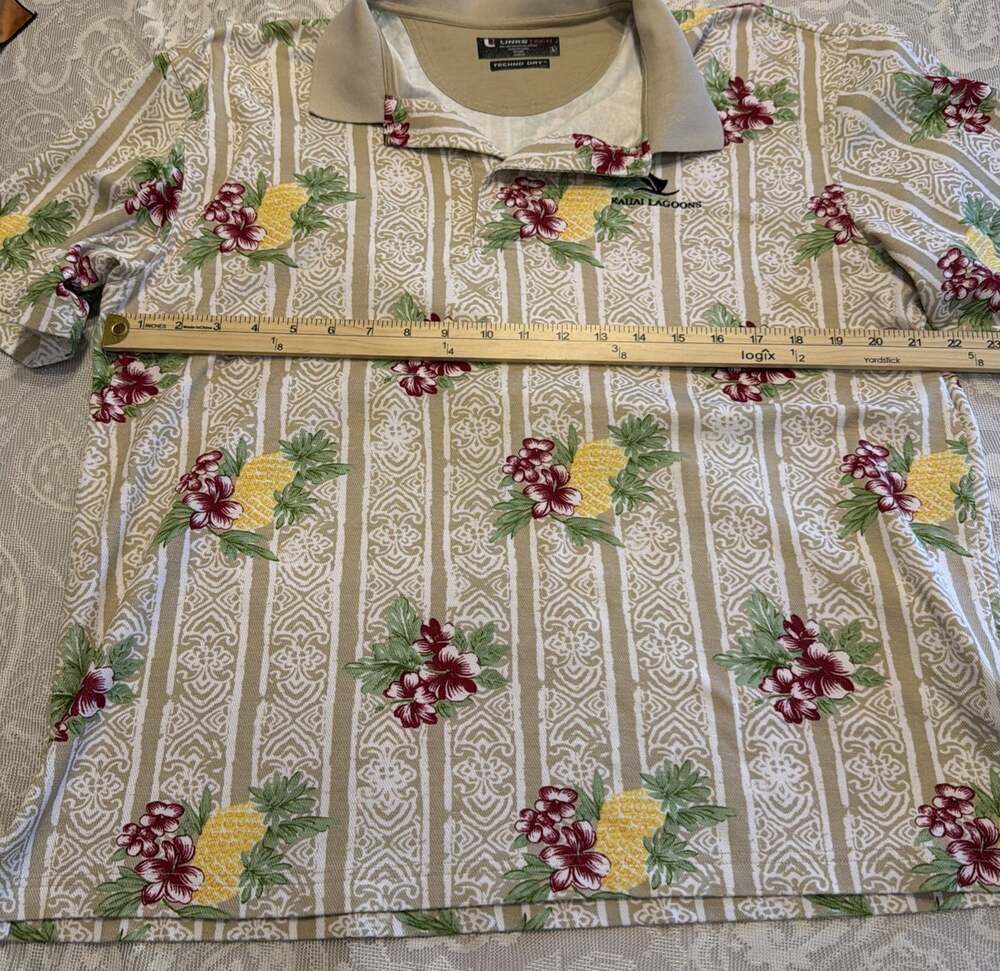Kauai Lagoons Polo Shirt Mens Large Pineapple Hibiscus Golf Casual Meas In Pics